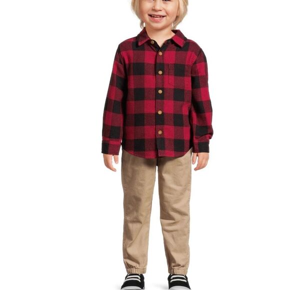 Boys Buffalo Check/Plaid Shirt in Red and Black w/ Pants set Sz 4T - Picture 3 of 5